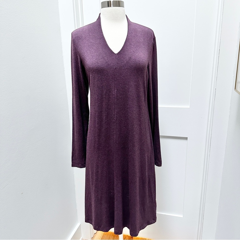 EILEEN FISHER High Back Long Sleeve V-Neck Knee Length Dress